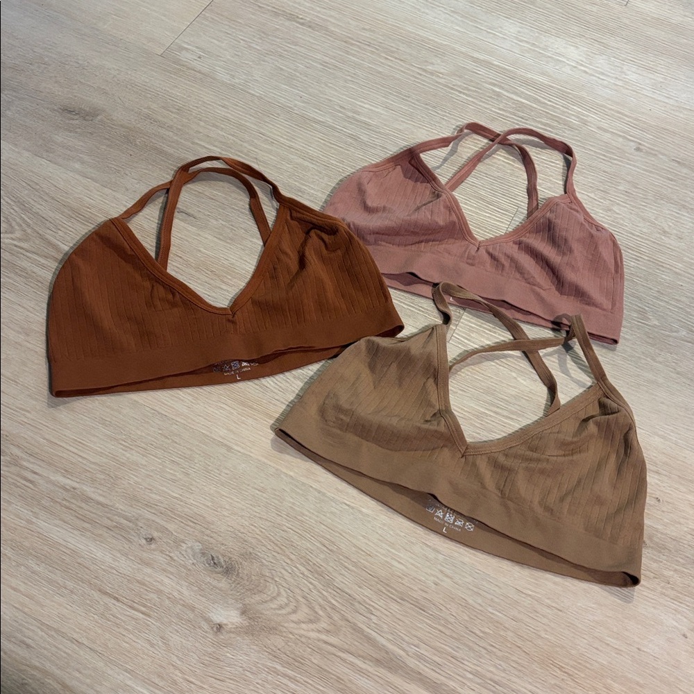 Strappy Bralette Set in Rust, tan & Mauve
